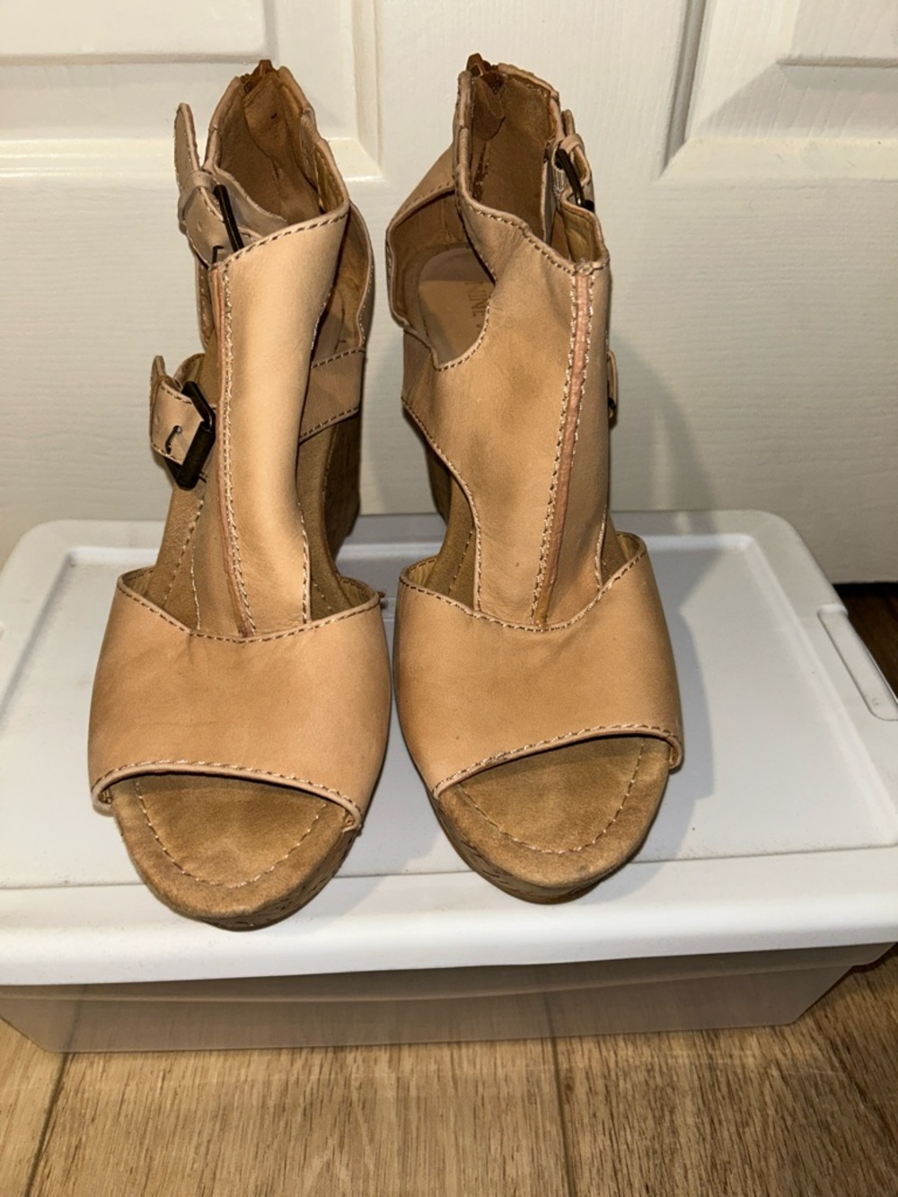 Nine West Tan Open-Toe Cutout Wedge Sandals